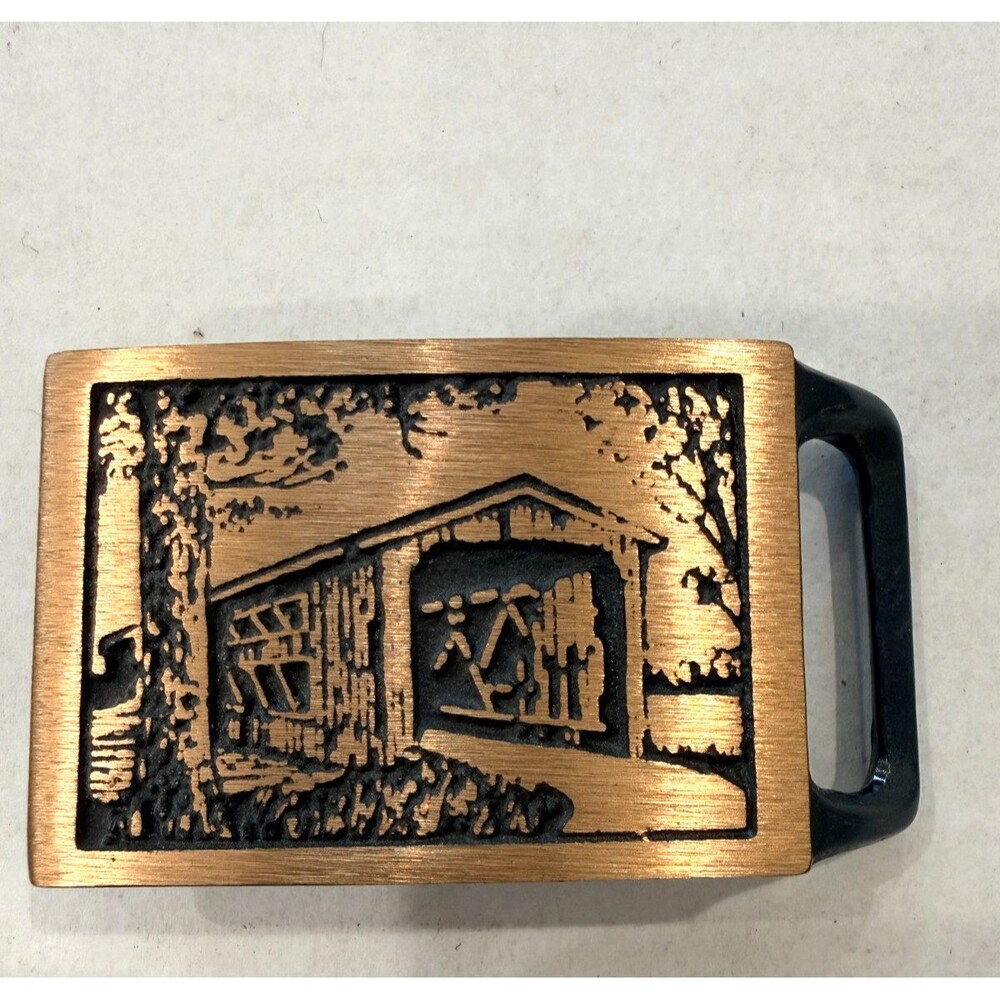 Vintage 1970's "Langley Bridge" Solid Brass Belt Buckle Tech Ether Guild